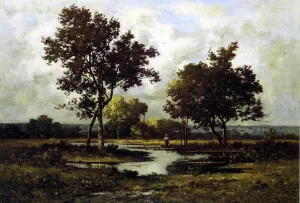 Peasant by a Pond by Leon Richet - Oil Painting Reproduction