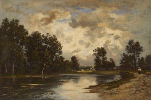 Pond at the edge of the forest Oil painting by Leon Richet