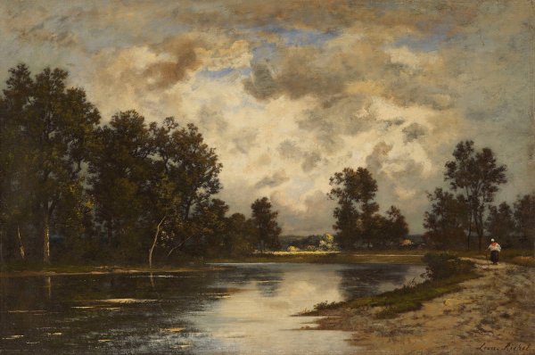 Pond at the edge of the forest  by Leon Richet - Hand-Painted Oil Painting Reproduction