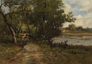 Promenade on the Riverbank by Leon Richet Oil Painting