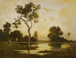 Retour A La Ferme, Crepuscule by Leon Richet Oil Painting