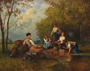 Wascherinnen by Leon Richet Oil Painting