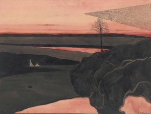 Landscape under a Red Evening Glow with Migratory Birds by Leon Spilliaert Oil Painting