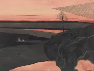 Landscape under a Red Evening Glow with Migratory Birds by Leon Spilliaert Oil Painting