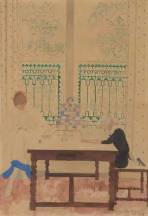Vrouw met kind lezend aan tafel by Leon Spilliaert Oil Painting
