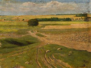 Landscape of fields by Leon Szpadrowski Oil Painting