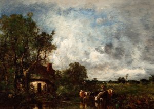 Cattle Watering by Leon-Victor Dupre Oil Painting