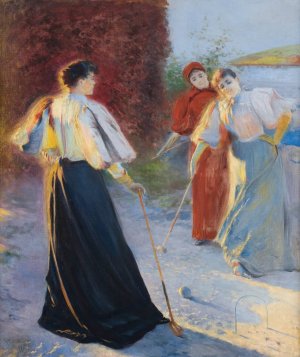 A Game of Crocquet by Leon Wyczolkowski Oil Painting