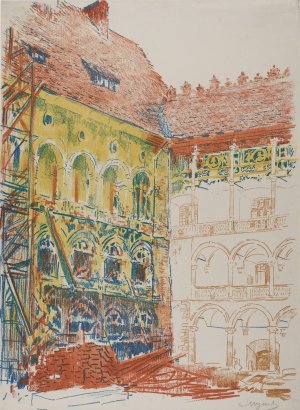 Castle Courtyard by Leon Wyczolkowski Oil Painting