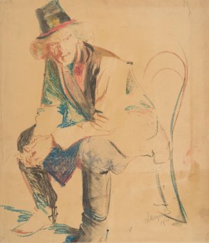 Cracow peasant sitting in a chair by Leon Wyczolkowski Oil Painting