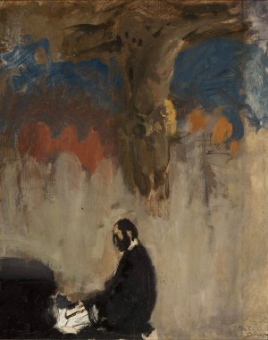 Feliks Jasienski at the organ, sketch by Leon Wyczolkowski Oil Painting