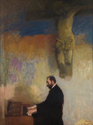 Portrait of Feliks Jasienski at the Organ by Leon Wyczolkowski Oil Painting