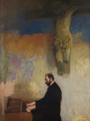 Portrait of Feliks Jasienski at the Organ by Leon Wyczolkowski Oil Painting