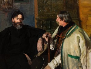 Portrait of Stanislaw Witkiewicz with Wojciech Roj by Leon Wyczolkowski Oil Painting