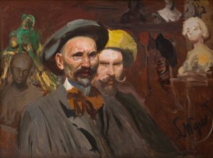 Self-Portrait with Konstanty Laszczka by Leon Wyczolkowski Oil Painting