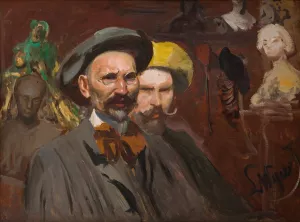 Self-Portrait with Konstanty Laszczka by Leon Wyczolkowski Oil Painting