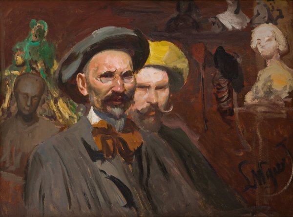Self-Portrait with Konstanty Laszczka  by Leon Wyczolkowski - Hand-Painted Oil Painting Reproduction