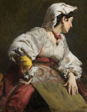 Study of an Italian woman by Leon Wyczolkowski Oil Painting