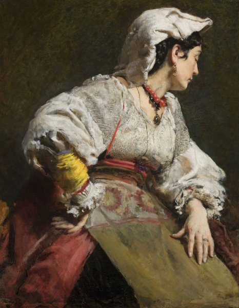 Study of an Italian woman  by Leon Wyczolkowski - Hand-Painted Oil Painting Reproduction