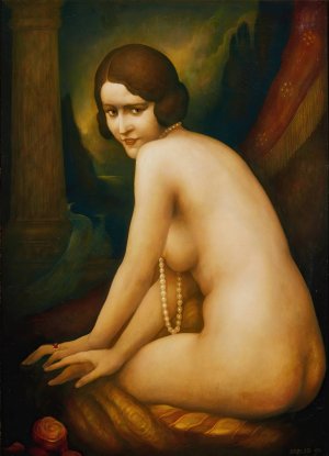 Woman With A Pearl Necklace by Leonard Sarluis Oil Painting