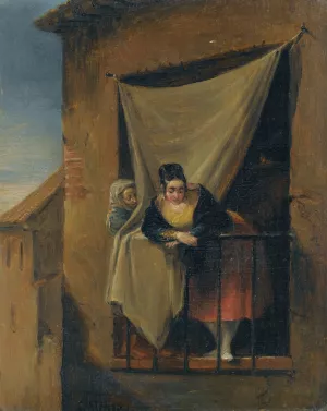 A Woman At A Balcony by Leonardo Alenza y Nieto Oil Painting