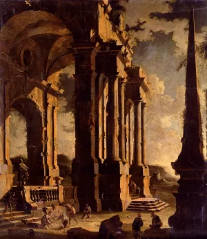 A Capriccio Of Classical Ruins With Figures by Leonardo Coccorante - Oil Painting Reproduction