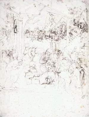 Design for the Adoration of the Magi painting by Leonardo Da Vinci