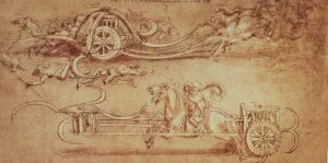 Drawing of an Assault Chariot with Scythes by Leonardo Da Vinci - Oil Painting Reproduction