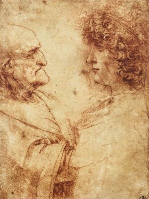 Heads of an Old Man and a Youth Oil painting by Leonardo Da Vinci