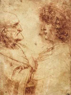 Heads of an Old Man and a Youth by Leonardo Da Vinci - Oil Painting Reproduction