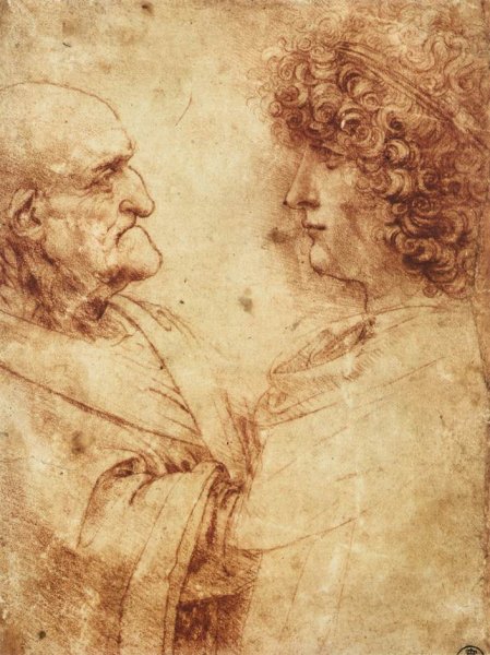 Main Product Photo of Heads of an Old Man and a Youth Painting by Leonardo Da Vinci