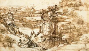 Landscape Drawing for Santa Maria della Neve on 5th August 1473 by Leonardo Da Vinci Oil Painting