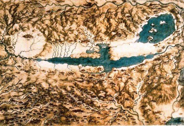 Main Product Photo of Map of Tuscany and the Chiana Valley Painting by Leonardo Da Vinci