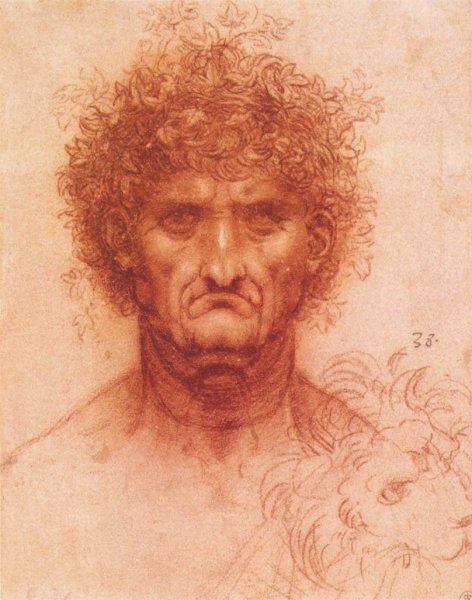 Main Product Photo of Old man with ivy wreath and lion's head Painting by Leonardo Da Vinci