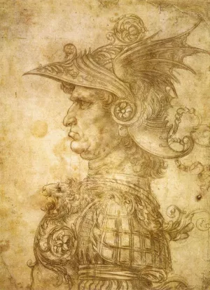 Profile of a Warrior in Helmet by Leonardo Da Vinci Oil Painting