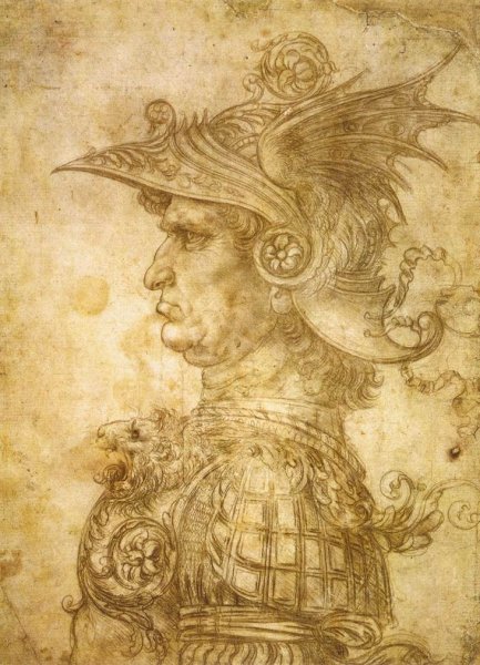 Main Product Photo of Profile of a Warrior in Helmet Painting by Leonardo Da Vinci