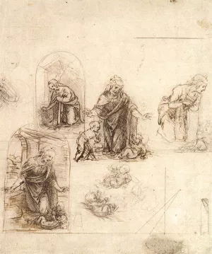 Studies for a Nativity Oil painting by Leonardo Da Vinci