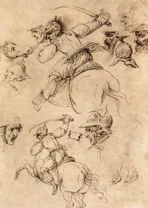 Study of Battles on Horseback by Leonardo Da Vinci - Oil Painting Reproduction