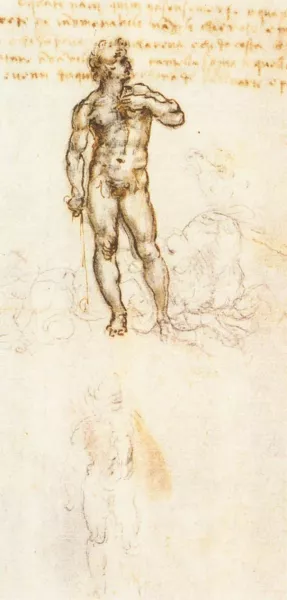 Study of David by Michelangelo by Leonardo Da Vinci - Oil Painting Reproduction