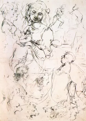 Study of Nursing Madonna and Profile Heads Oil painting by Leonardo Da Vinci