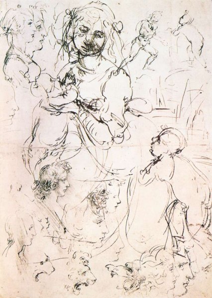 Main Product Photo of Study of Nursing Madonna and Profile Heads Painting by Leonardo Da Vinci