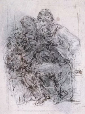 Study of St Anne, Mary and the Christ Child by Leonardo Da Vinci Oil Painting