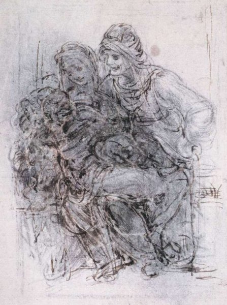Study of St Anne, Mary and the Christ Child by Leonardo Da Vinci - Hand-Painted Oil Painting Reproduction