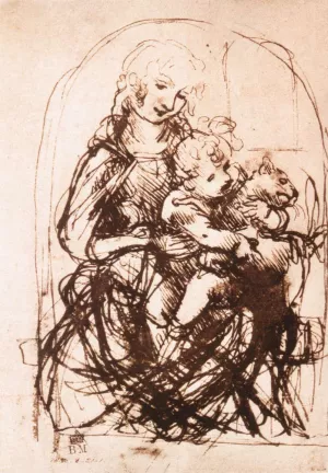 Study of the Madonna and Child with a Cat by Leonardo Da Vinci - Oil Painting Reproduction