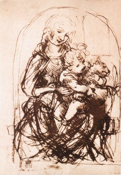 Main Product Photo of Study of the Madonna and Child with a Cat Painting by Leonardo Da Vinci