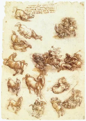 Study Sheet with Horses by Leonardo Da Vinci - Oil Painting Reproduction