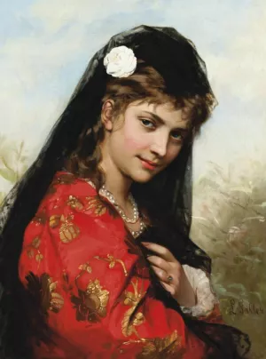A Spanish Beauty by Leonardo Gasser Oil Painting