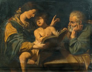 Holy Family with the Madonna teaching the Christ Child to read by Leonello Spada Oil Painting
