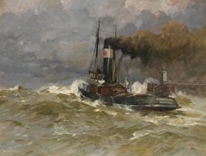 Hamburger Schlepper 'Albatros''SOS ruft' by Leonhard Sandrock Oil Painting