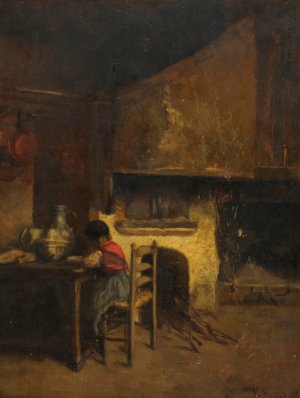 Petite fille mangeant sa soupe by Leonide Bourges Oil Painting